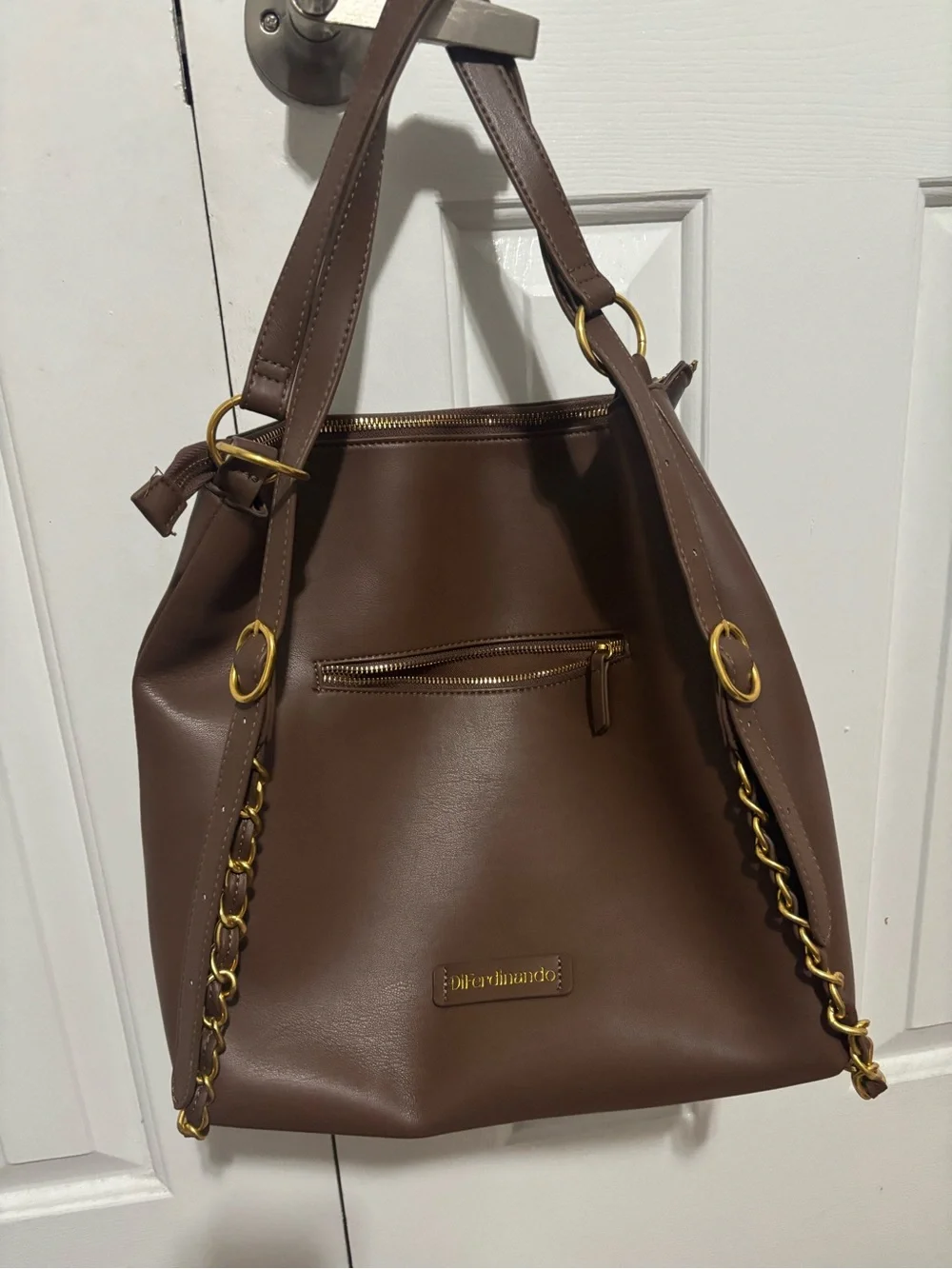 Embroidered Ribbon Detail Brown Tote Backpack